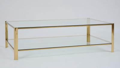 Large Rectangular Two Tier Coffee Table in Brass and Glass France 1970s