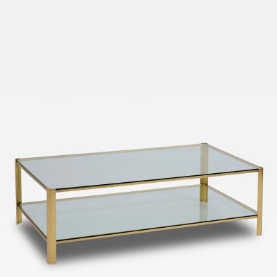 Large Rectangular Two Tier Coffee Table in Brass and Glass France 1970s