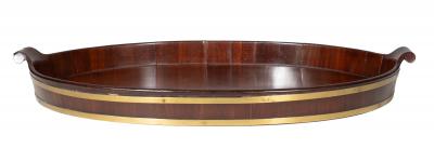 Large Regency Mahogany And Brass Banded Oyster Tray