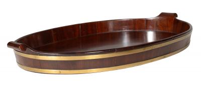Large Regency Mahogany And Brass Banded Oyster Tray