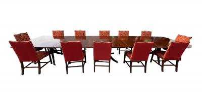 Large Regency Style Mahogany Three Pedestal Dining Table And Twelve Chairs