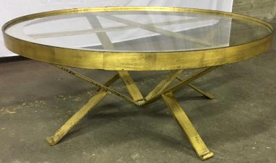 Large Round 40s French Gold Leaf Wrought Iron Coffee Table