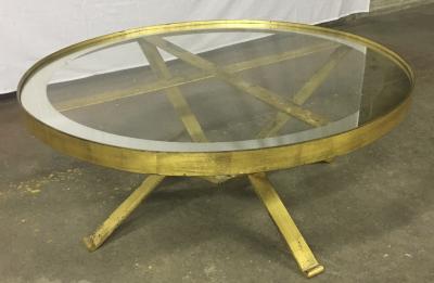 Large Round 40s French Gold Leaf Wrought Iron Coffee Table