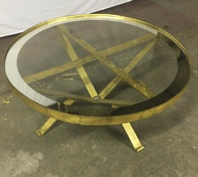Large Round 40s French Gold Leaf Wrought Iron Coffee Table