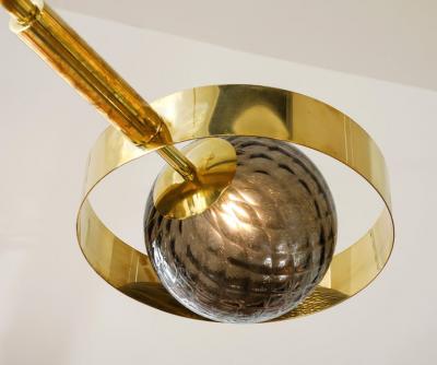 Large Round Brass Chandelier with Bronze Smoked Murano Glass Globes Italy 2025