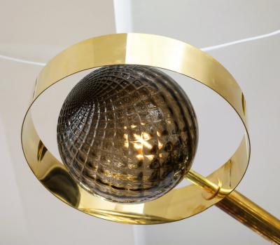 Large Round Brass Chandelier with Bronze Smoked Murano Glass Globes Italy 2025