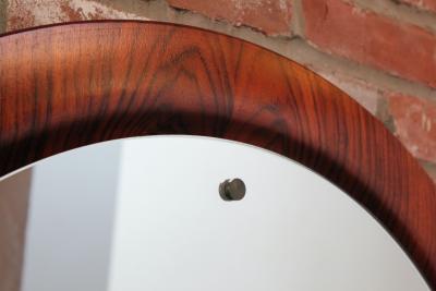 Large Round Italian Modernist Rosewood and Chrome Mirror by Mac Arredamenti