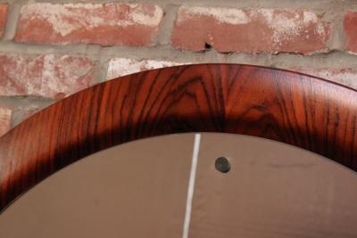 Large Round Italian Modernist Rosewood and Chrome Mirror by Mac Arredamenti