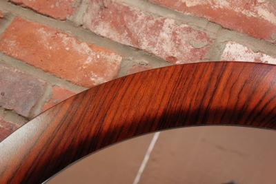 Large Round Italian Modernist Rosewood and Chrome Mirror by Mac Arredamenti