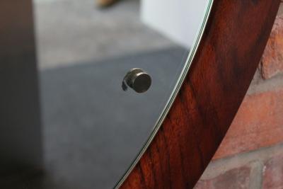 Large Round Italian Modernist Rosewood and Chrome Mirror by Mac Arredamenti