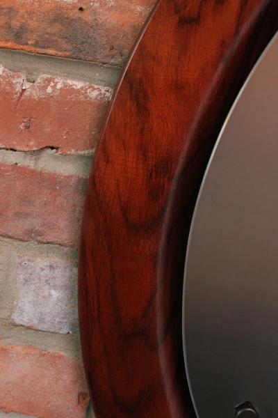 Large Round Italian Modernist Rosewood and Chrome Mirror by Mac Arredamenti