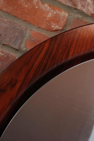 Large Round Italian Modernist Rosewood and Chrome Mirror by Mac Arredamenti