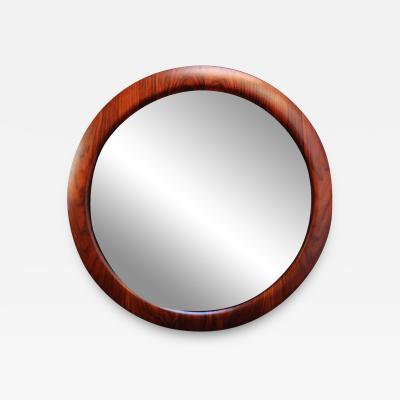 Large Round Italian Modernist Rosewood and Chrome Mirror by Mac Arredamenti