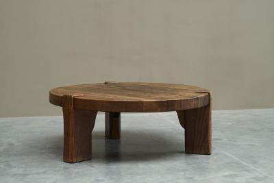 Large Round Wabi Sabi Style Coffee Table in Solid Oak 1960s