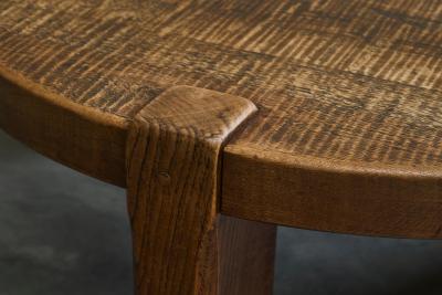 Large Round Wabi Sabi Style Coffee Table in Solid Oak 1960s