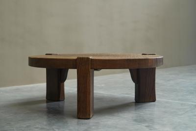Large Round Wabi Sabi Style Coffee Table in Solid Oak 1960s