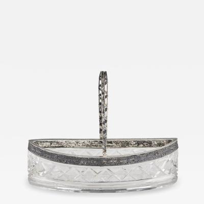 Large Russian Silver Mounted Crystal Bonbonniere In The Form Of A Boat 