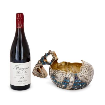 Large Russian silver kovsch with cloisonn enamel decoration