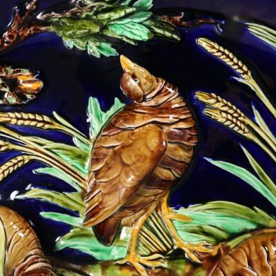 Large Sarreguemines Majolica Partridges Wall Plaque