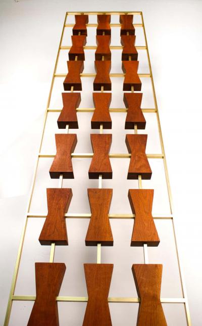Large Scale 1960s Custom Walnut and Gold Anodized Aluminum Architectural Screen