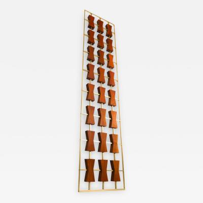 Large Scale 1960s Custom Walnut and Gold Anodized Aluminum Architectural Screen