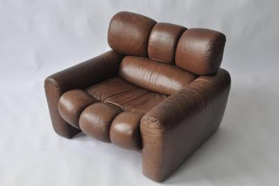 Large Scale 1970s Leather Lounge Chair