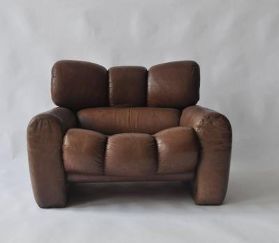 Large Scale 1970s Leather Lounge Chair