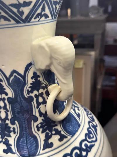 Large Scale Chinese Export Blue White Urn Form Lamp