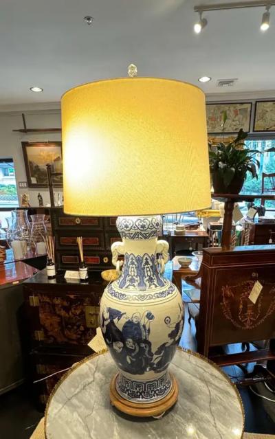 Large Scale Chinese Export Blue White Urn Form Lamp