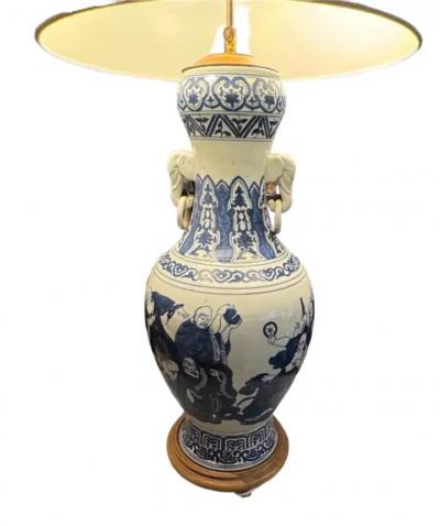 Large Scale Chinese Export Blue White Urn Form Lamp