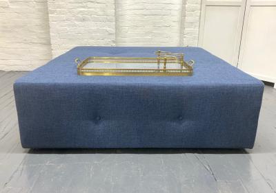 Large Scale Custom Designed Tufted Ottoman with Brass Serving Tray