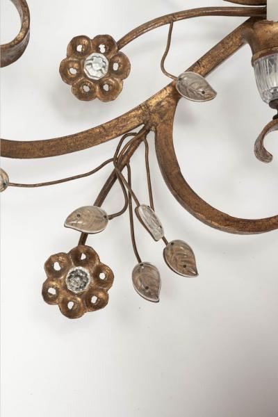 Large Scale Pair of Gilt Iron and Crystal Sconces