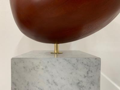 Large Scale Teak Apple Sculpture on Carrara Marble Pedestal
