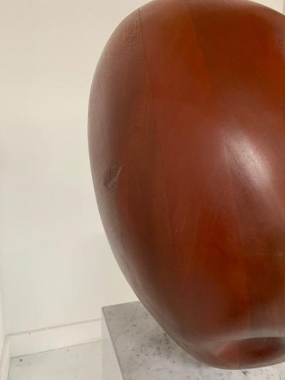 Large Scale Teak Apple Sculpture on Carrara Marble Pedestal