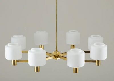 Large Scandinavian Midcentury Chandeliers in Brass and Glass