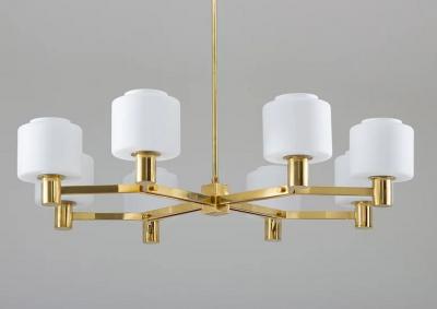 Large Scandinavian Midcentury Chandeliers in Brass and Glass