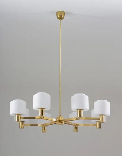 Large Scandinavian Midcentury Chandeliers in Brass and Glass