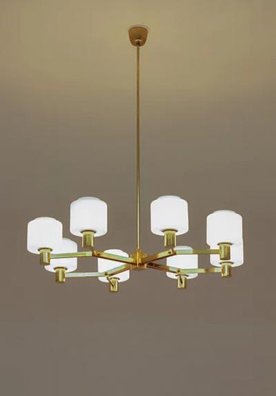 Large Scandinavian Midcentury Chandeliers in Brass and Glass