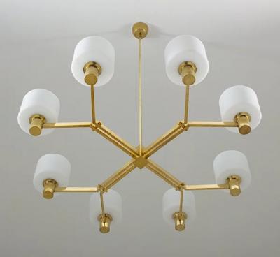 Large Scandinavian Midcentury Chandeliers in Brass and Glass