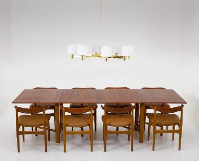 Large Scandinavian Midcentury Chandeliers in Brass and Glass