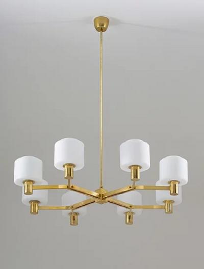Large Scandinavian Midcentury Chandeliers in Brass and Glass