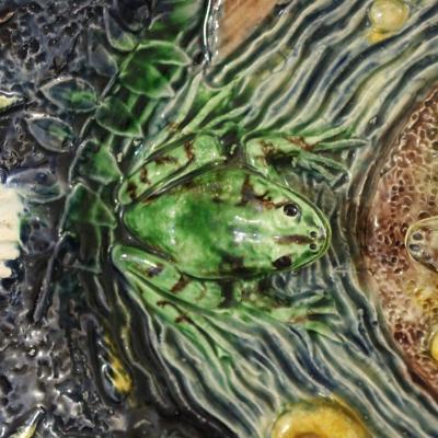 Large School of Paris Palissy Majolica Wall Platter With Snake And Fish