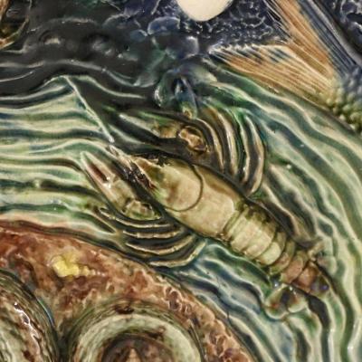 Large School of Paris Palissy Majolica Wall Platter With Snake And Fish