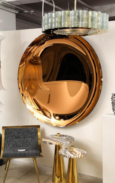 Large Sculptural Round Concave Amber Bronze Mirror or Wall Art Italy 63 diam 