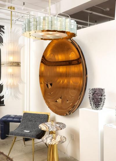 Large Sculptural Round Concave Amber Bronze Mirror or Wall Art Italy 63 diam 