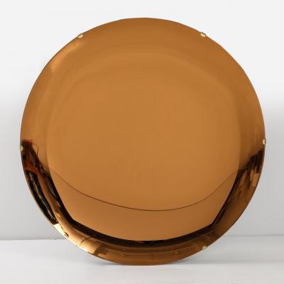 Large Sculptural Round Concave Amber Bronze Mirror or Wall Art Italy 63 diam 