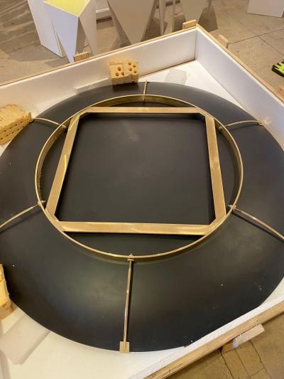 Large Sculptural Round Concave Amber Bronze Mirror or Wall Art Italy 63 diam 