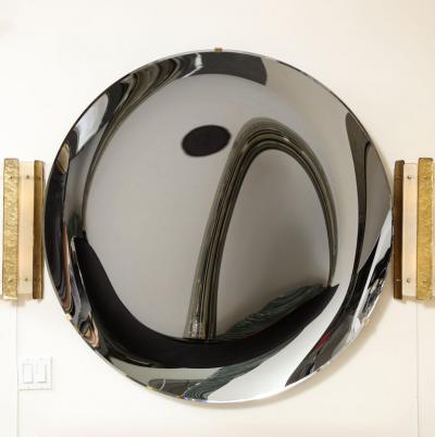 Large Sculptural Round Concave Black Silver Mirror or Wall Art Italy 47 diam