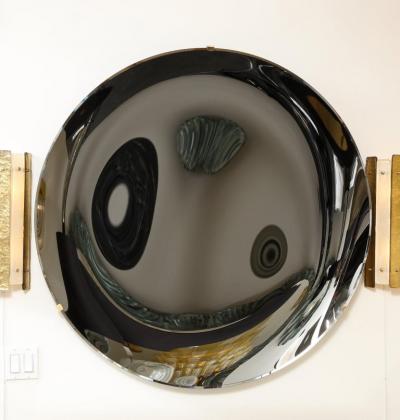 Large Sculptural Round Concave Black Silver Mirror or Wall Art Italy 47 diam