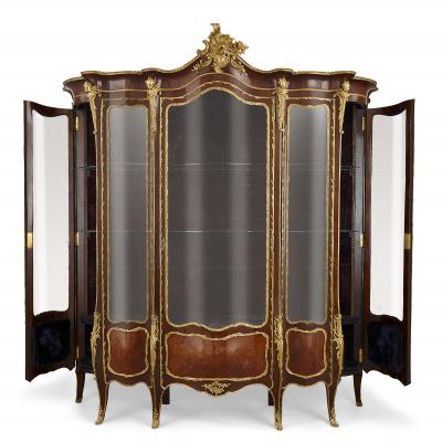 Large Second Empire gilt bronze and marquetry display cabinet